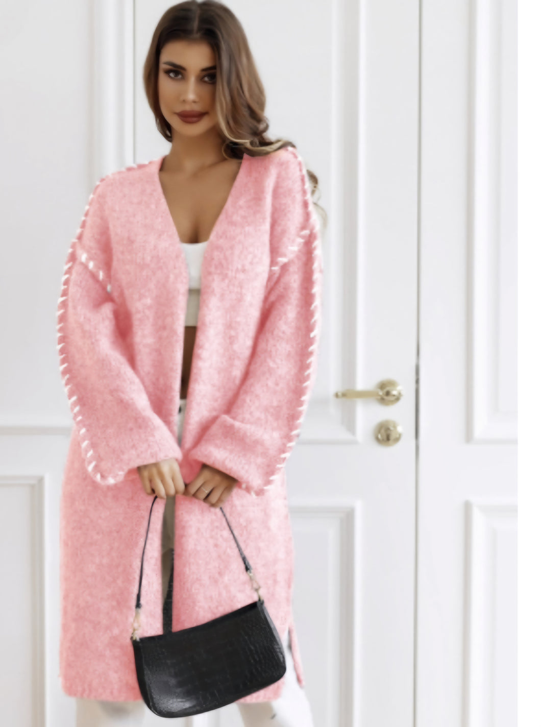 V-ringad Cardigan Rosa