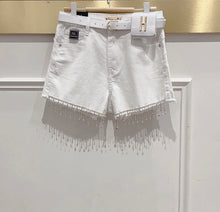 Cargar imagen en el visor de la galería, Short denim elástico con rombos Blanco 
