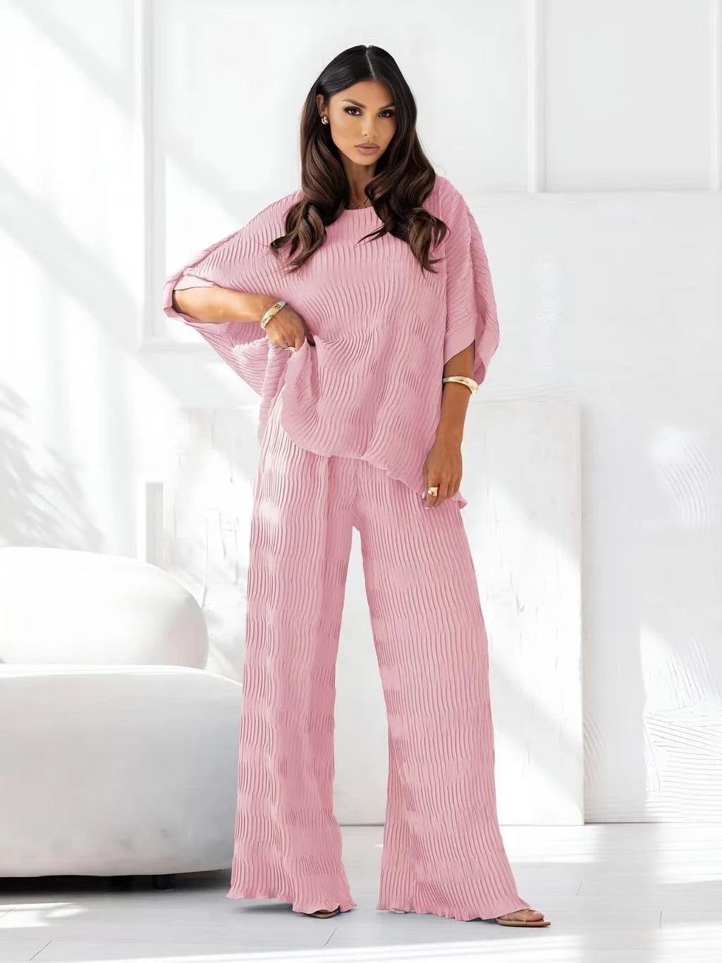 Oversize plisserat mönsterset Rosa