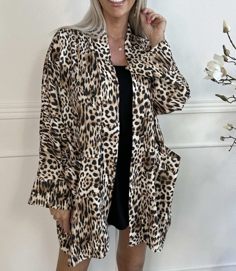 Kimono Leopard med fickor