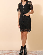 Ladda upp bild till gallerivisning, Belted lace dress Black
