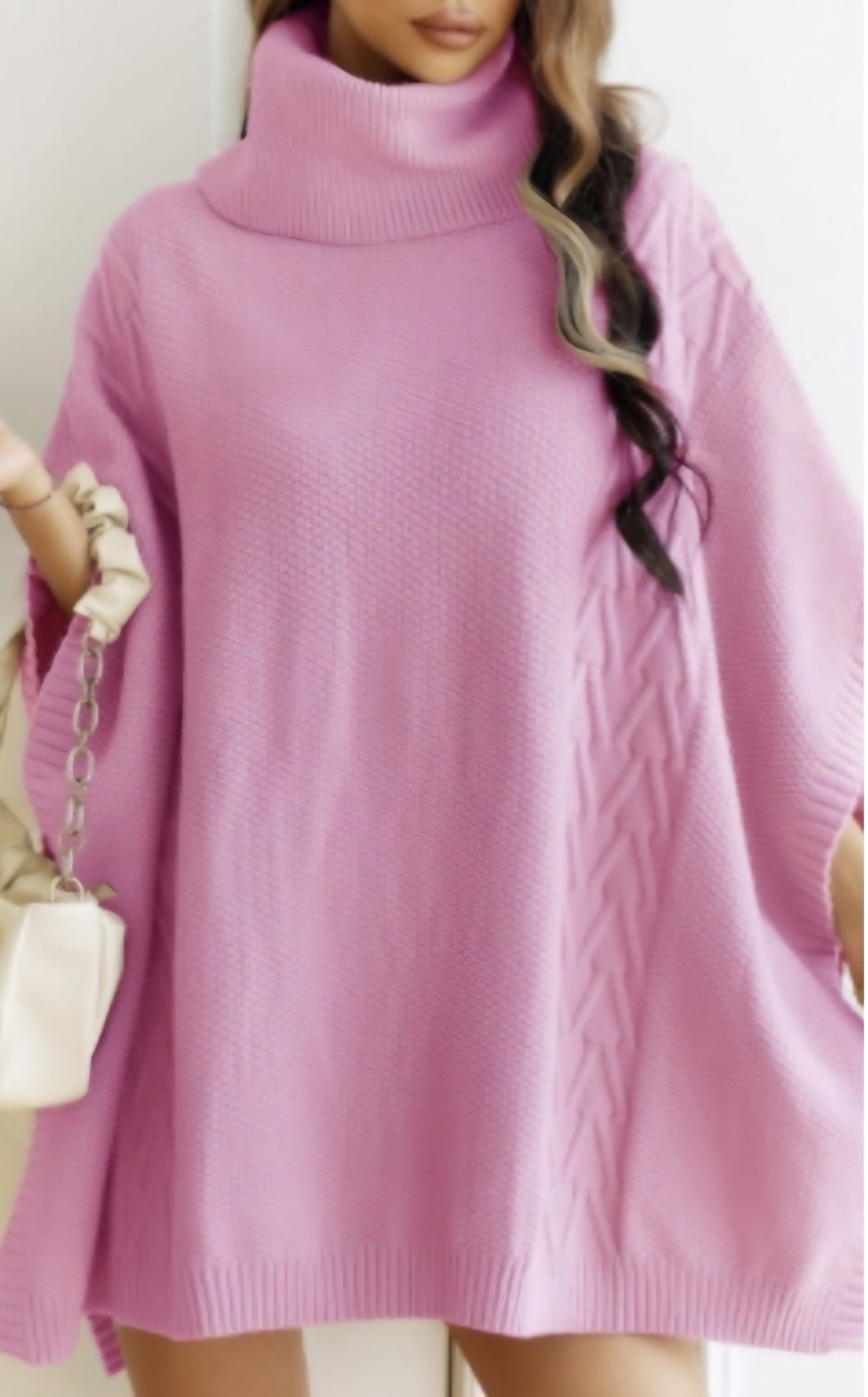 Poncho kabelstickad Rosa