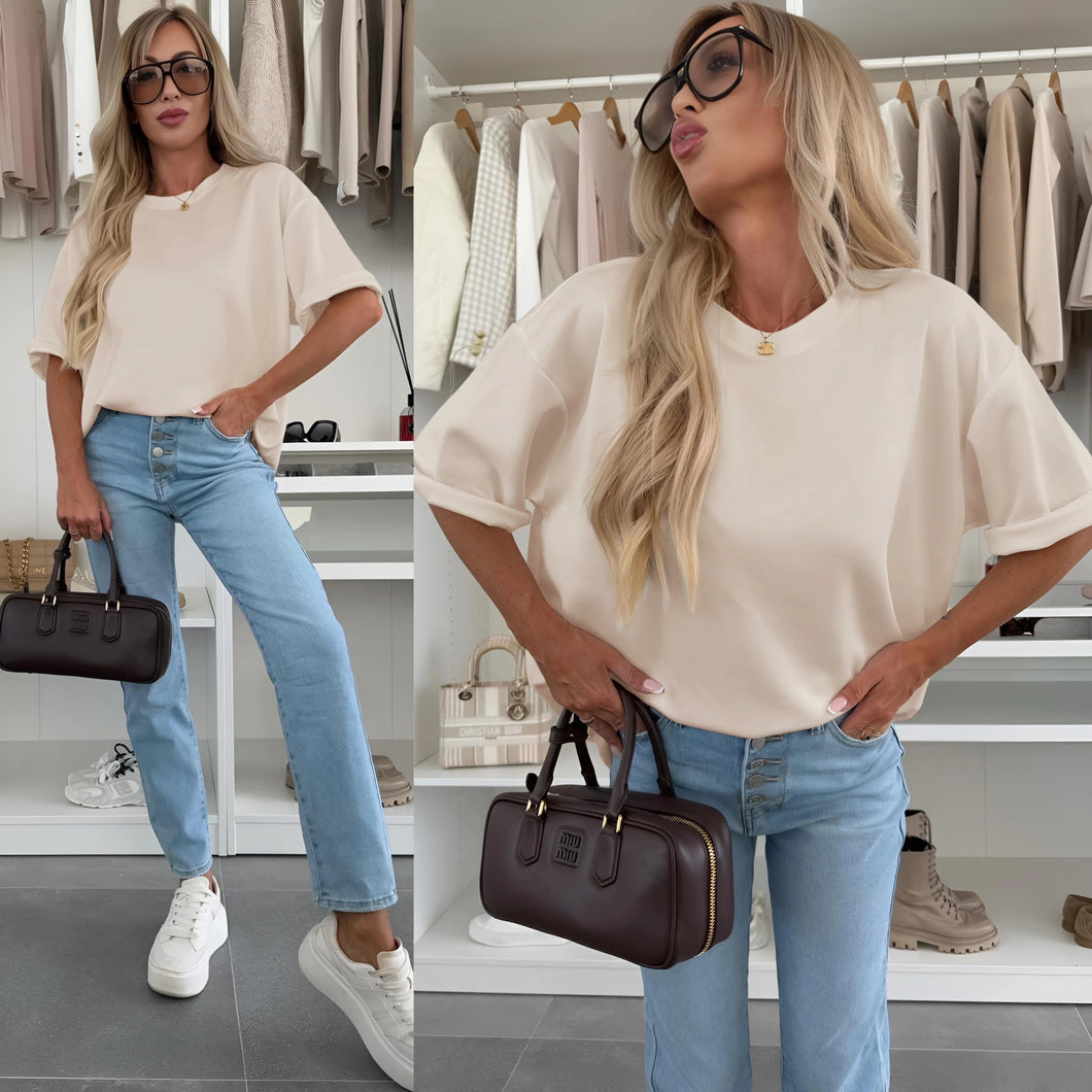 Topp oversize kortärmad Beige